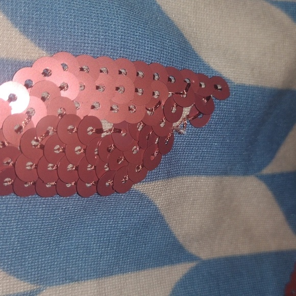 Boden Geometric Blue Beige Pink Sequin Detail Back Zip Cotton Blend 3/4 … - Picture 5 of 7